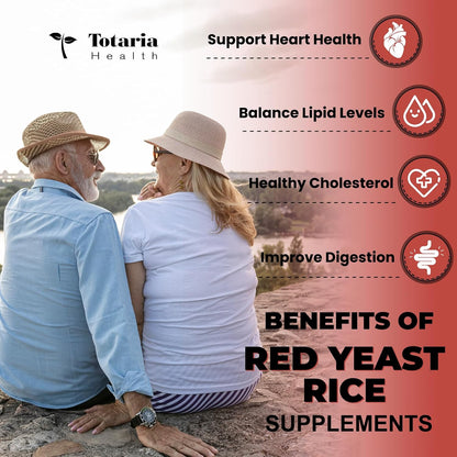 Totaria Red Yeast Rice 2,000mg with CoQ10 Supplement - Advanced Healthy Heart & Healthy Cholesterol Levels - Citrinin Free Extract Red Yeast Rice Capsules Plus Citrus Bergamot - Vegan, Non-GMO