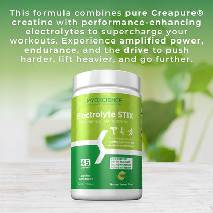 MYOXCIENCE Electrolyte STIX | Creatine Electrolyte Powder | Recovery from Exercise & Muscle Development w/Real Salt (Lemon Lime Flavor) (Jar 45 ct) MYOXCIENCE buy supplements Au