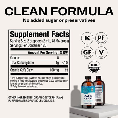 Vimergy USDA Organic Cat’s Claw Liquid – Provides Antioxidant Support* – Benefits The Immune System* – Vegan, Gluten-Free, Non-GMO – 57 Servings (115 mL)