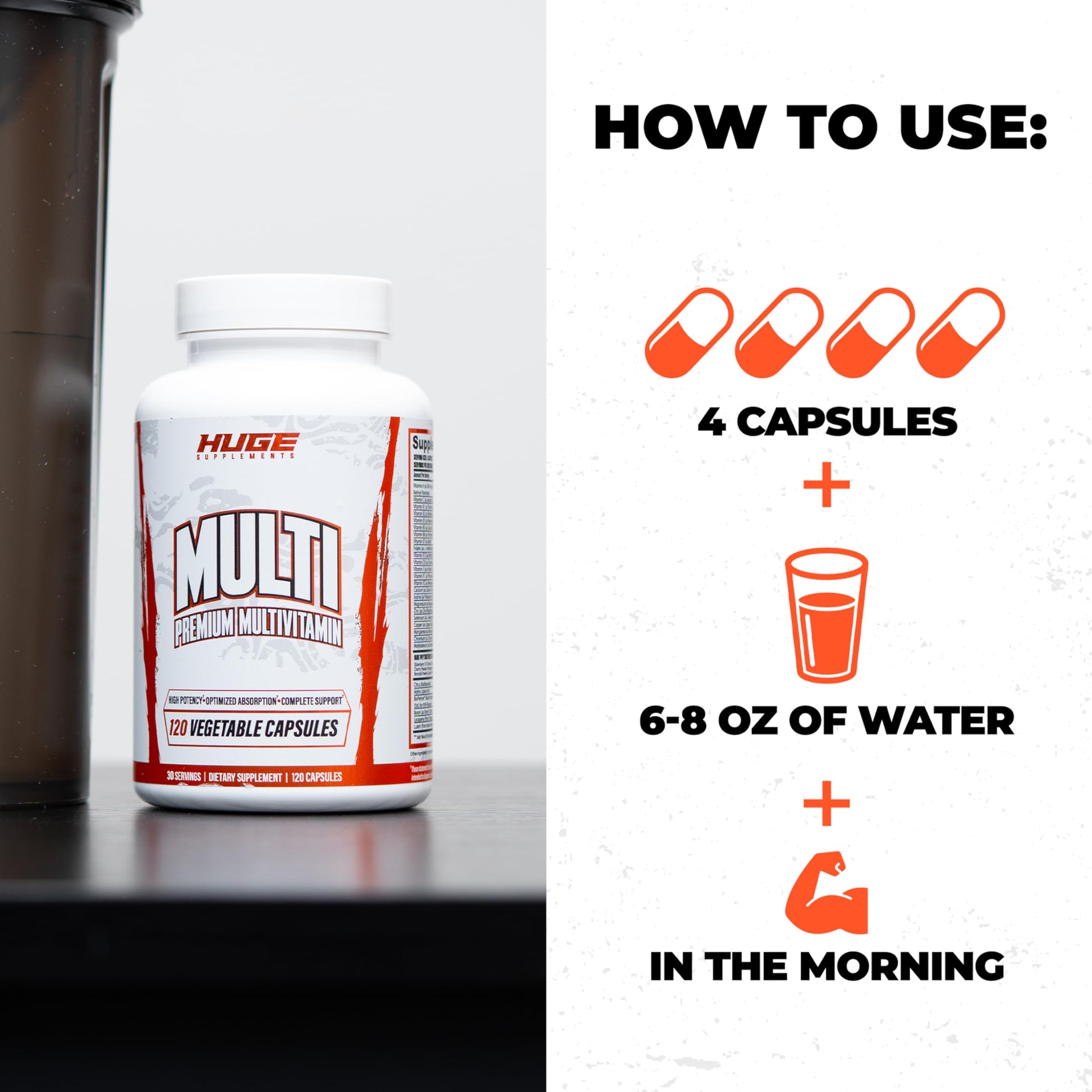 Huge Multi, Multivitamin for Men, High-Performance All-in-One Formula for Athletes & Bodybuilding, Vitamin & Mineral Replenishment, Supports Immune System & Healthy Hormone Levels (120 Capsules) Huge Supplements buy supplements Au