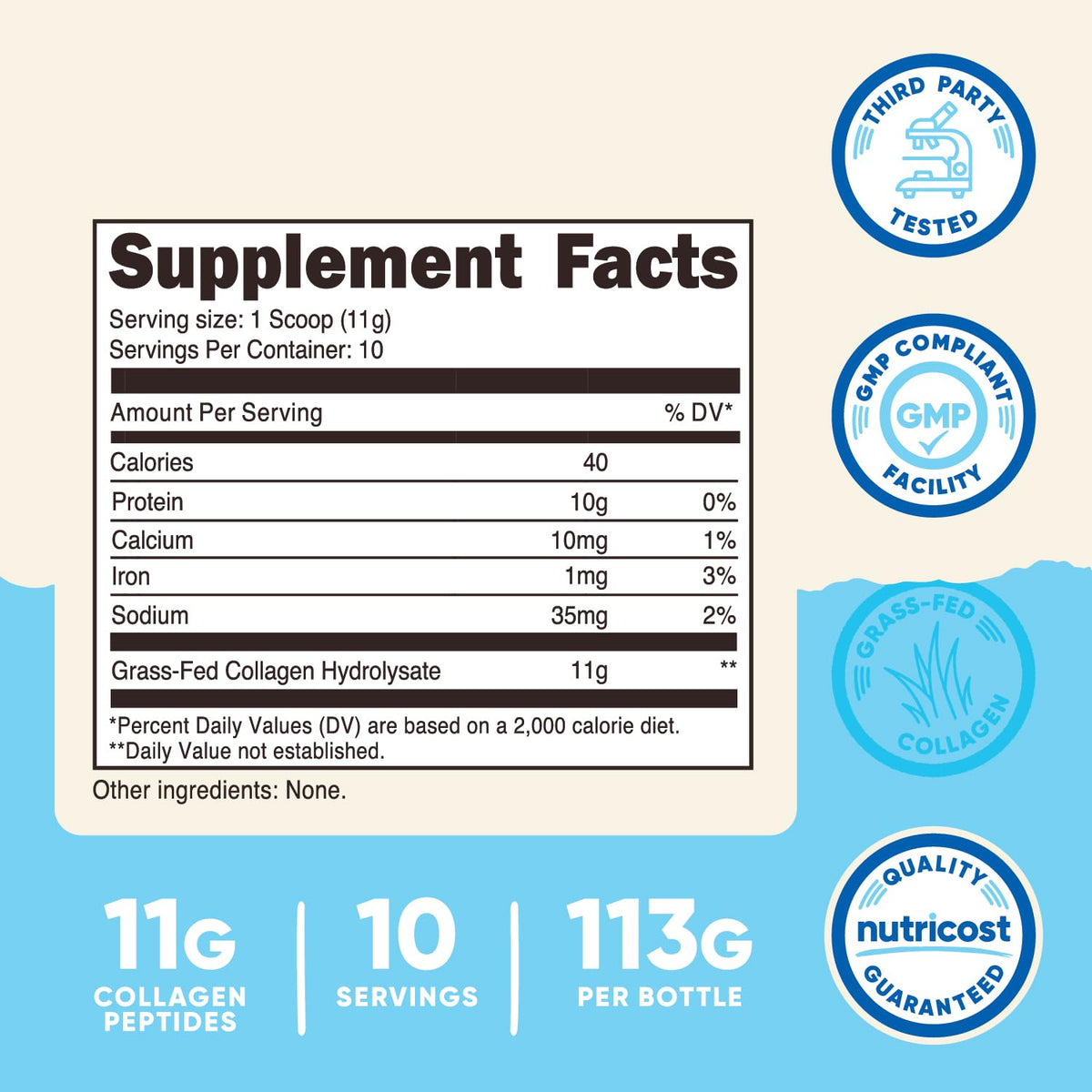 Nutricost Collagen Peptides Powder 1LB (454 G) - Grass Fed Bovine Collagen Hydrolysate (Unflavored)