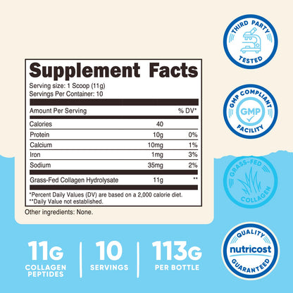 Nutricost Collagen Peptides Powder 1LB (454 G) - Grass Fed Bovine Collagen Hydrolysate (Unflavored)