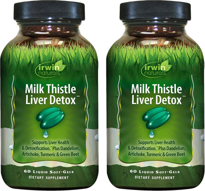 Irwin Naturals Milk Thistle Liver Detox - 60 Liquid Soft-Gels, Pack of 2 - Supports Liver Health with Dandelion, Artichoke, Turmeric & Green Beet Root - 60 Total Servings Irwin NaturalsBuy Supplements Australia