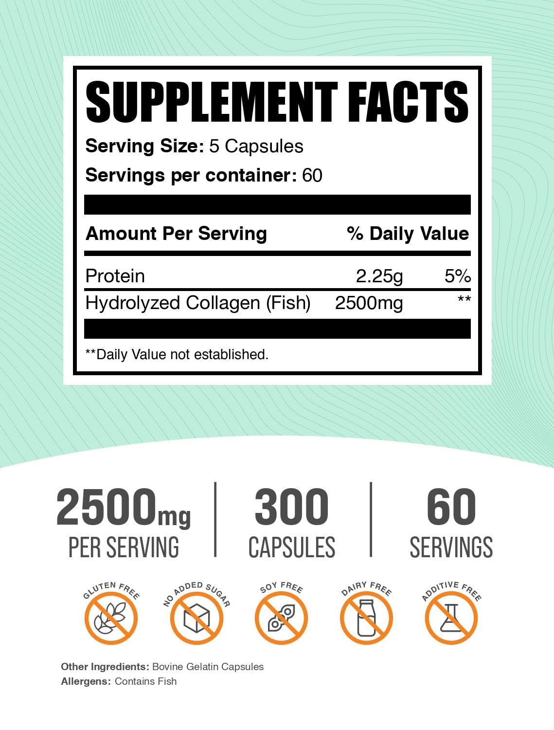 BulkSupplements.com Marine Collagen Capsules - Fish Collagen Supplement, Collagen for Women & Men - Hydrolyzed Collagen, Gluten Free, 5 Capsules per Serving, 300 Capsules (Pack of 1) BulkSupplements buy supplements Au