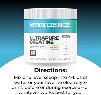 MYOXCIENCE Creapure® Creatine Monohydrate | Supports Strength & Muscle Mass, Cognition and Lean Body Mass | Unflavored (60 Serving Jar)