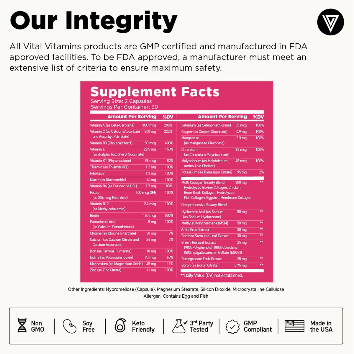 Vital Vitamins Women's Multivitamin Complex - Made with Multi-Collagen Blend, Hyaluronic Acid, & MSM - Beauty Multivitamins - with Vitamin A, C, E, B6, B12, D3-60 Capsules Vital Vitamins buy supplements Au