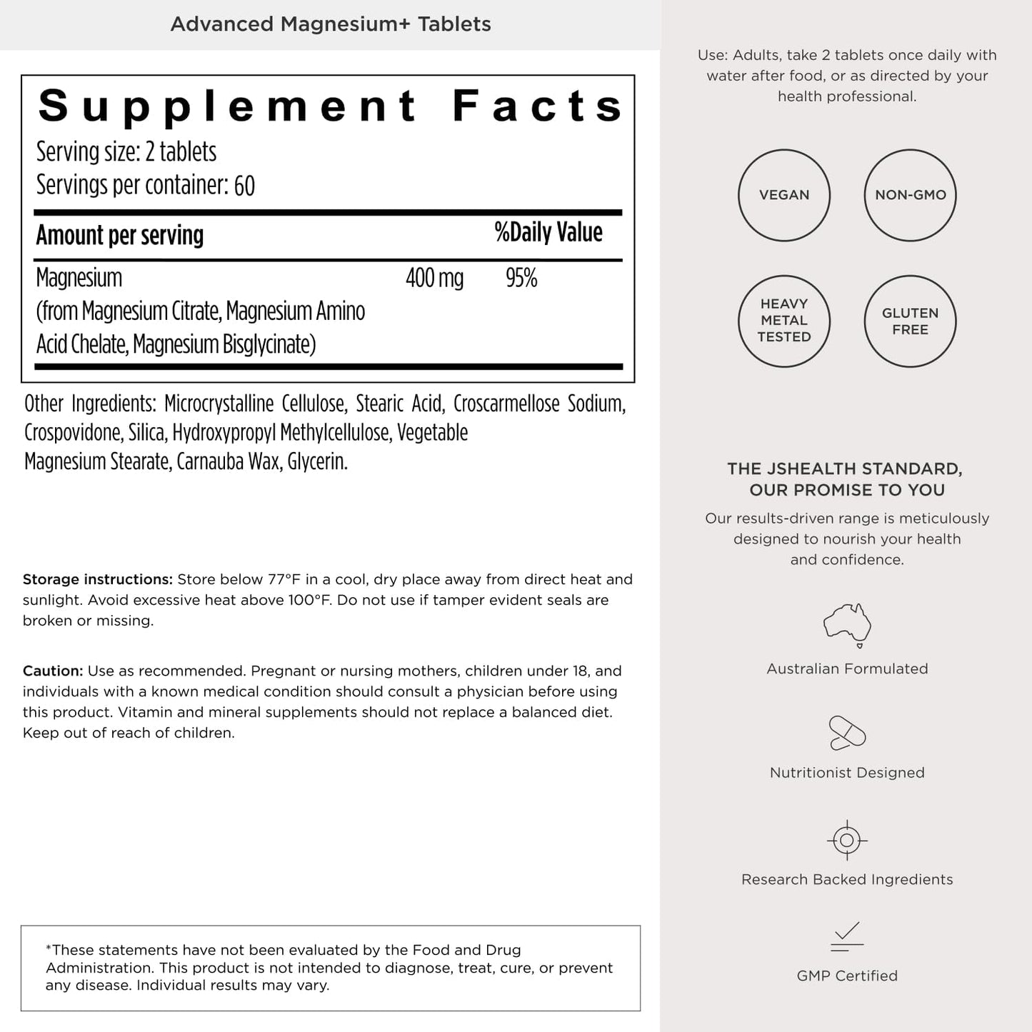 JSHealth Magnesium Supplement for Sleep. 400mg Triple-Form Glycinate | Made with Citrate, Amino Acid Chelate Developed By Nutritionist Jessica Sepel