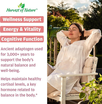 Harvest of Nature Ashwagandha & Black Pepper, 60 Capsules 1 Pack | Ashwagandha Root and Black Pepper Fruit for energy management and stress support