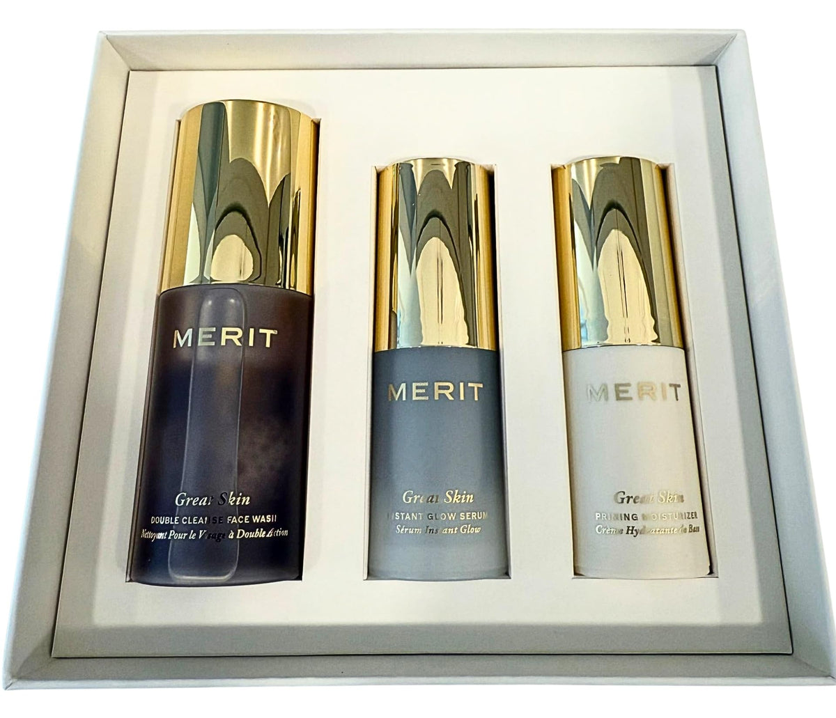 MERIT The Mini Great Skin Trio – Limited Edition Skincare Set with Double Cleanse Face Wash (15 ml), Instant Glow Serum (15 ml), and Priming Moisturizer (50 ml) MeritBuy Supplements Australia
