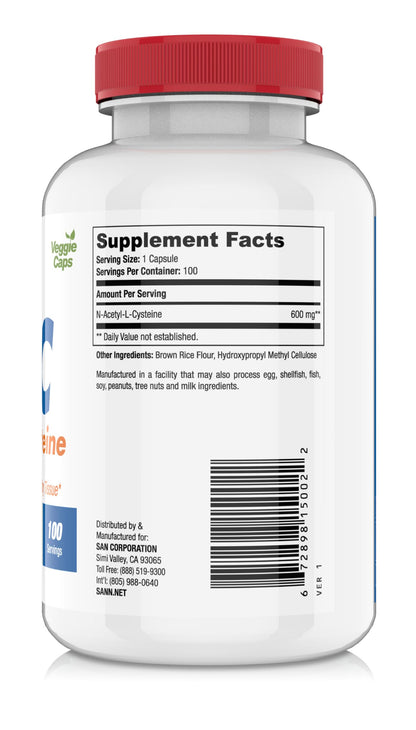 SAN N-Acetyl-L-Cysteine (NAC), Immune, Respiratory, Liver Health, NAC 600 mg, Potent antioxidant Support, Free-radicals, Easy to Absorb, 100 Capsules SAN buy supplements Au