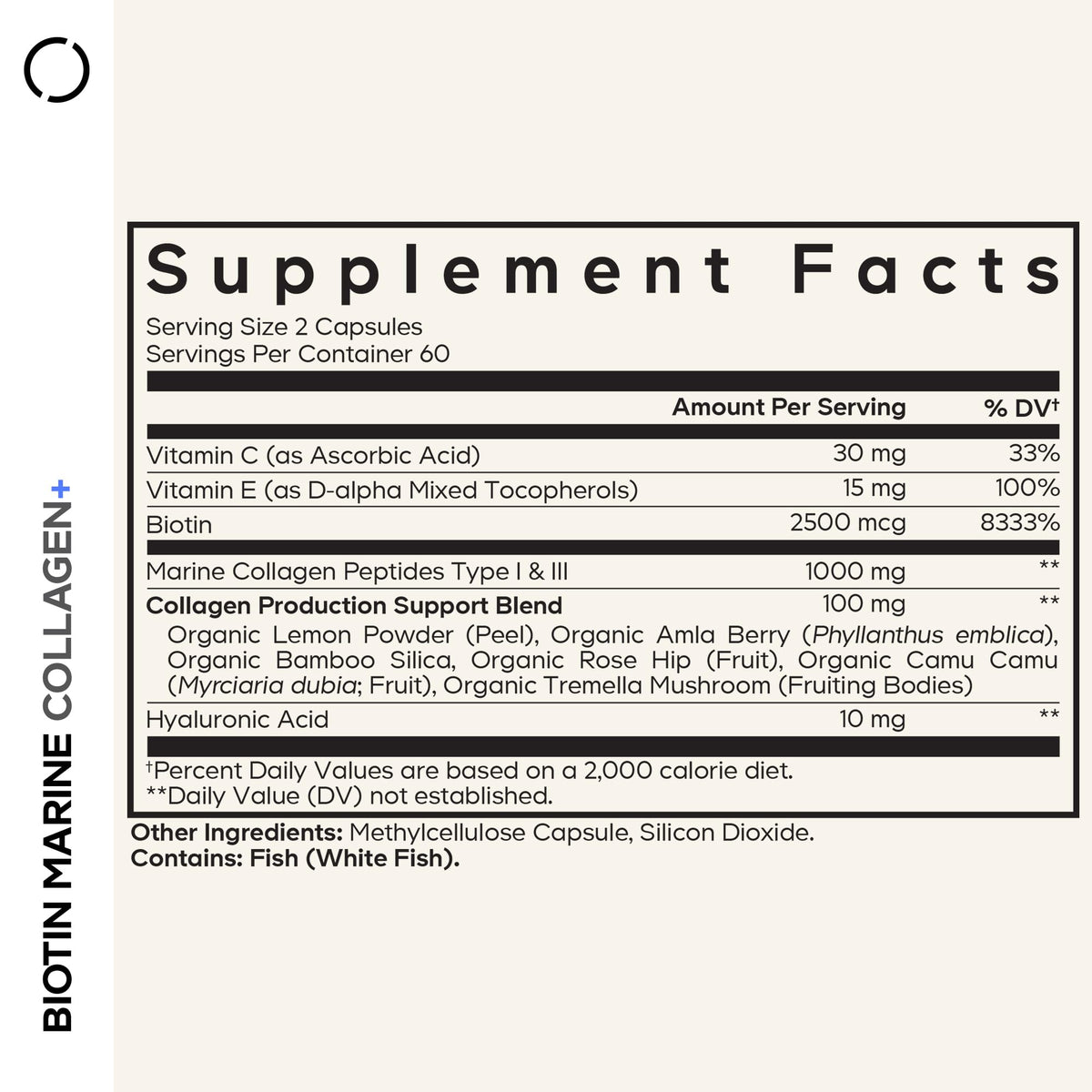 Codeage Biotin Marine Collagen Peptides - Wild-Caught Marine Collagen Types I & III, Biotin, Vitamins C & E, Hyaluronic Acid, Amino Acids, Fruit and Herb Blend, Non-GMO - 120 Capsules CodeageBuy Supplements Australia
