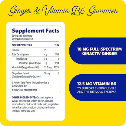Enzymedica Ginger Root & Vitamin B6 Gummies for Adults, 60 Count | Daily Support for Digestive Comfort and Travel Wellness