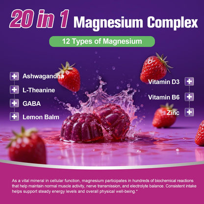 Migcopat Magnesium Complex Gummies, 20 in 1 Magnesium Gummy with Glycinate Citrate Malate Taurate - Ashwagandha, L-Theanine, D3&Zinc for Relaxation, Sleep, Muscle&Heart Support, Strawberry, 60 Cts Migcopat buy supplements Au