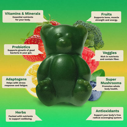 Adult Greens Gummies & Daily Multivitamin, Prebiotic Fiber, 28 ct | Adaptogens, Superfoods, 20+ Vitamins & Minerals, Digestion, Daily Support
