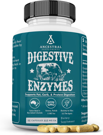Ancestral Supplements Digestive Enzymes for Women & Men, 90 Ct | Probiotics plus grass fed beef organ supplements support gut health, digestion and nutrient absorption.
