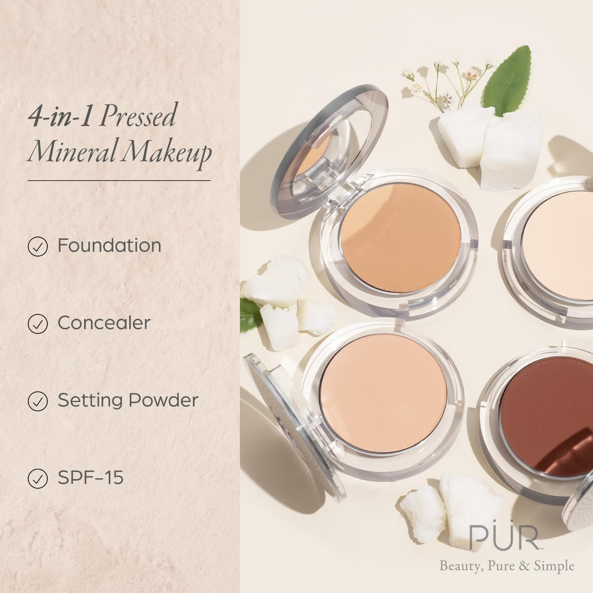 PUR Beauty 4-in-1 Pressed Mineral Makeup Powder Foundation with SPF 15 - Concealer & Finishing Compact Pressed Powder for Face - Buildable Medium to Full Coverage Foundation Powder (Blush Medium) PÜR MINERALSBuy Supplements Australia