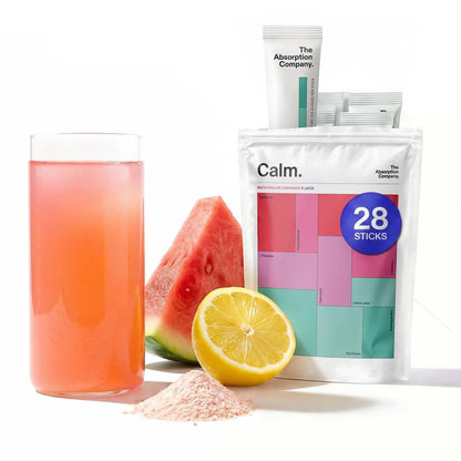 The Absorption Company Calm Powder - Magnesium Drink Mix Packets - 14PK | Vitamin-D,Cortisol Regulation for Men & Women, Mood Support with Ashwagandha & L-Theanine for Relaxation, Watermelon Lemonade