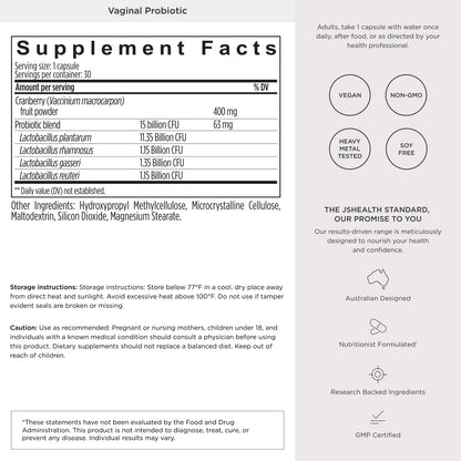 JSHealth Vaginal Probiotic for Women. Shelf-Stable Probiotic for Urinary and Vaginal Health. Cranberry and Lactobacillus Strains. Nutritionist-Formulated (30 Capsules)