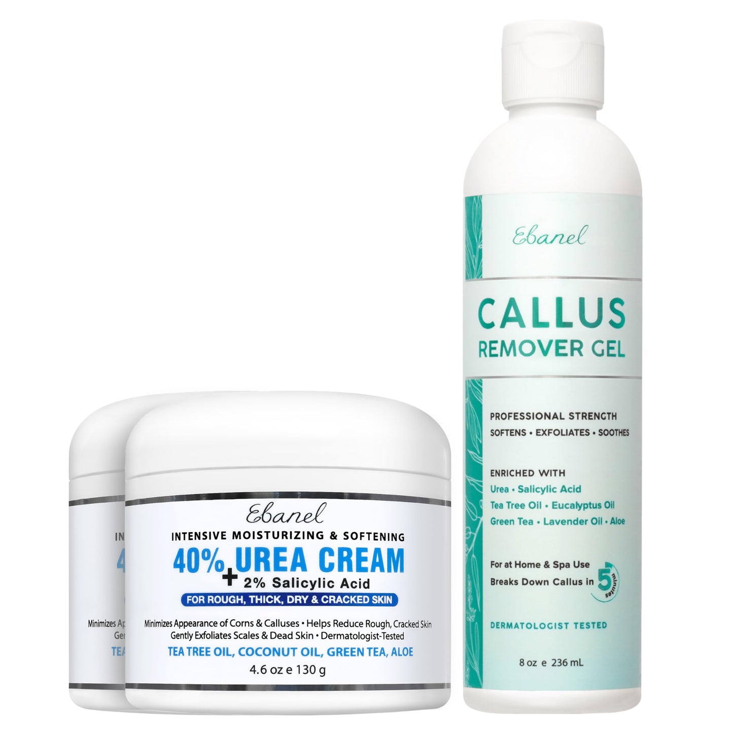 Ebanel Bundle of 40% Urea Cream 2-Pack and Callus Remover Gel