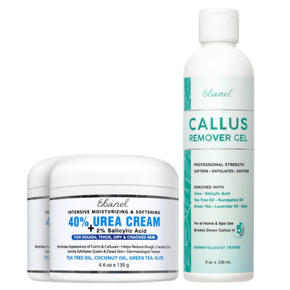 Ebanel Bundle of 40% Urea Cream 2-Pack and Callus Remover Gel