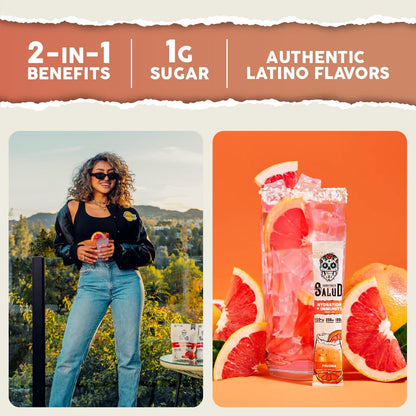 Salud 2-Pack | 2-in-1 Hydration + Immunity (Paloma) & Hydration + Immunity (Cucumber Lime) – 15 Servings Each, Agua Fresca Drink Mix, Non-GMO, Gluten Free, Vegan, Low Calorie, 1g of Sugar