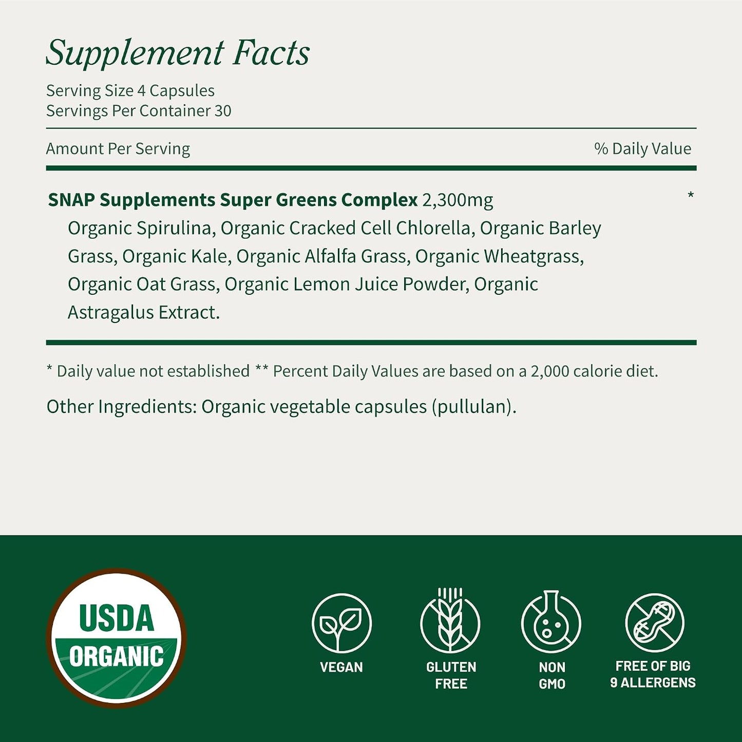 Snap Supplements USDA Organic Spirulina and Chlorella, 120 Vegan Capsules | Certified Organic Protein Rich Blue Green Algae Superfood Supplement for Energy and Immune Support, Non-GMO 30 Day-Supply