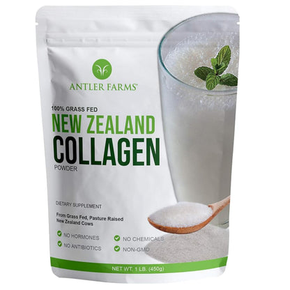 Antler Farms - 100% Pure New Zealand Collagen Powder from Grass Fed Cows, Unflavored, 1 lb - Hydrolyzed Cold Water Soluble Peptides, Keto Friendly, Bioavailable, Quick Dissolving Antler Farms buy supplements Au