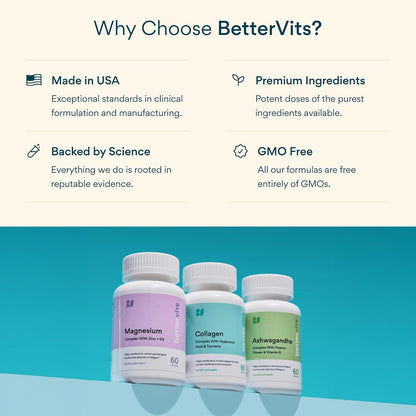 Bettervits Multivitamin for Women & Men | Womens Daily Multivitamin with 13 Essential Vitamins Iron, Iodine, Calcium and Biotin | Vitamins A, K2, D3, C, B1, B2, B3, B5, B6, B7, B9, B12 | 60 Capsules