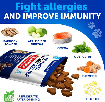Dog Allergy Relief Chews - Itching Skin Relief for Dogs - Fish Oil - Omega 3 - Seasonal Allergies Pills - Skin & Coat, Anti Itch,Hot Spots Treatment - Canine Immune Health Supplement - 120 Soft Treats