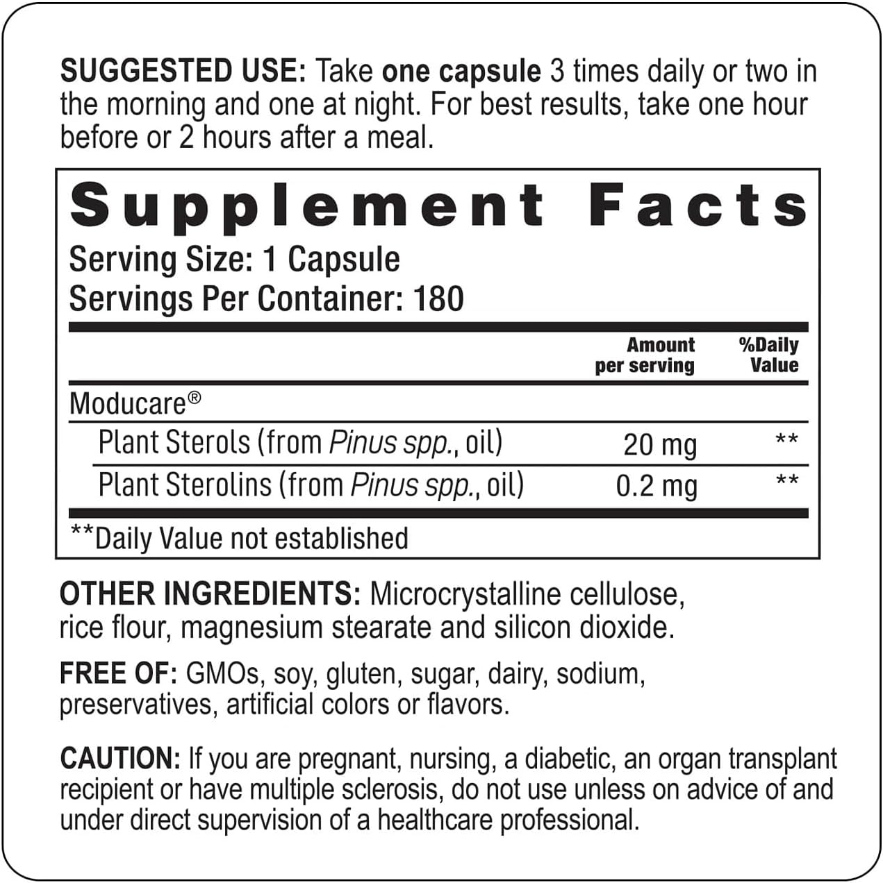 Moducare Immune Support - Plant Sterols & Sterolins for Immune System Modulation - Optimal Health Support* - Non-GMO, Gluten-Free & Dairy-Free - 180 Vegetarian Capsules (180 Servings)