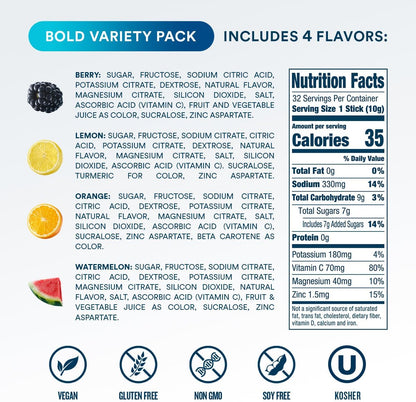 DripDrop Hydration Bold Tropical Variety Bundle Electrolyte Packets, 64 Ct | Watermelon, Berry, Lemon, Orange, Mango, Açaí, Passion Fruit & Piña Colada; Single Serve Powder Drink Mix; 3X Electrolytes