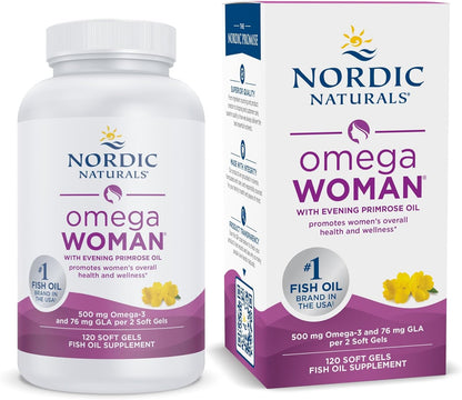 Nordic Naturals Women's Omega-3 w/Evening Primrose Oil, Lemon - 120 Count | 800mg Evening Primrose Oil w/GLA for menopause relief (hot flashes, night sweats). Hormonal balance. 60-day supply.
