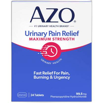 Azo Urinary Pain Relief Maximum Strength, Fast Relief Of Uti Pain, Burning & Urgency, Targets Source Of Pain, #1 Most Trusted Brand, 24 Tablets AZO buy supplements Au