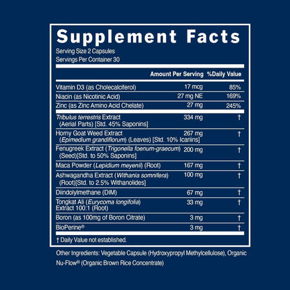 PS Natural Testosterone Booster, D3, Zinc, Horny Goat Weed, 60 Day Supply | Tribulus, tongkat ali, fenugreek, ashwagandha & maca root for men, made in USA, GMP & NSF certified, non-GMO, gluten free