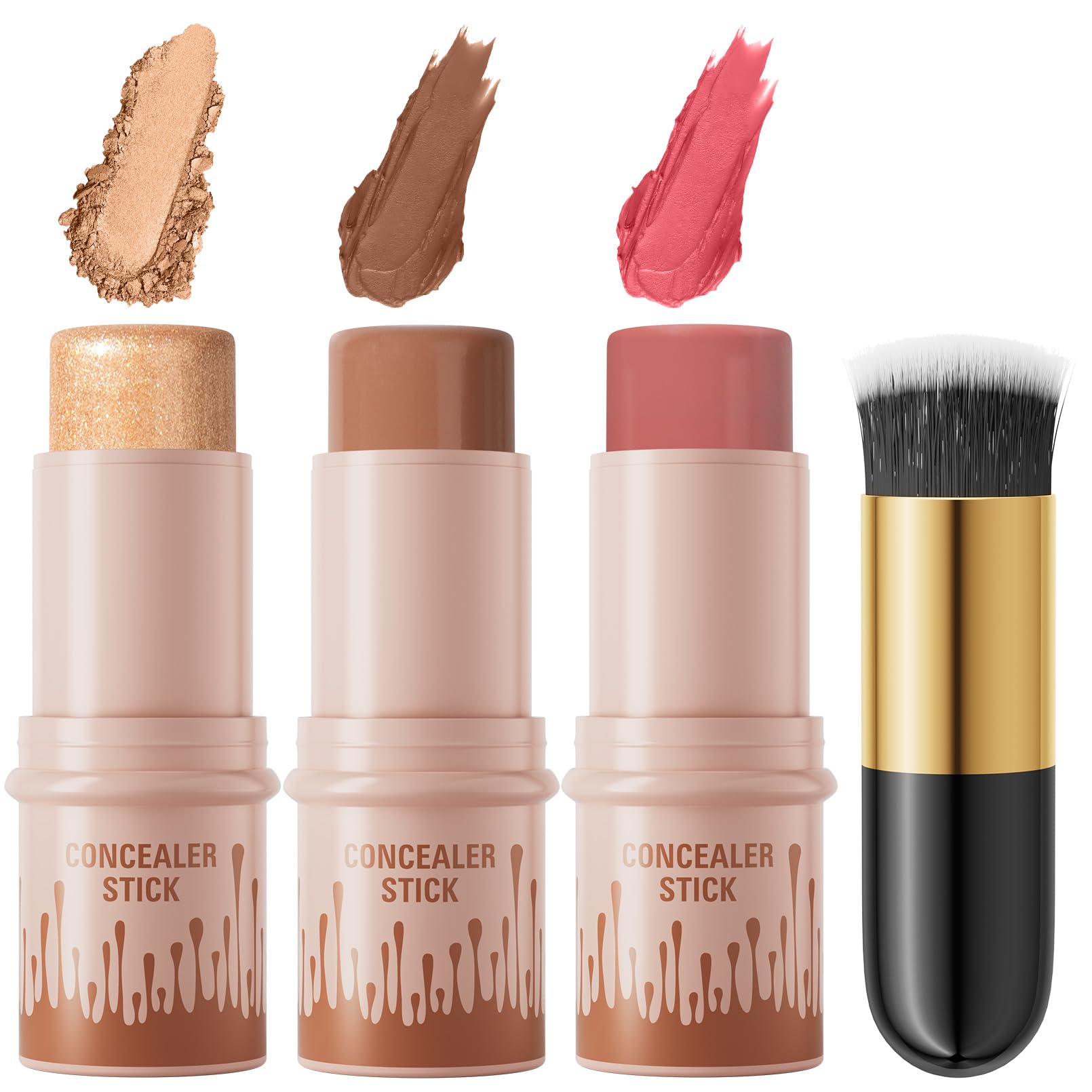 3Pcs Cream Contour Sticks Kit, Highlighter Stick Blush Stick Cream Contour Kit Makeup Set with Brush,Face Brightens & Shades Contour Stick Waterproof for Women QICBuy Supplements Australia
