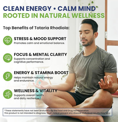 Totaria Rhodiola Rosea Supplement 600mg, 4 Month Supply, 3% Salidrosides 1% Rosavins, Vegan Golden Root Adaptogen Capsules, Rhodiola Rosea Extract Powder, for Stress, Mental Focus, Energy, 120 Counts