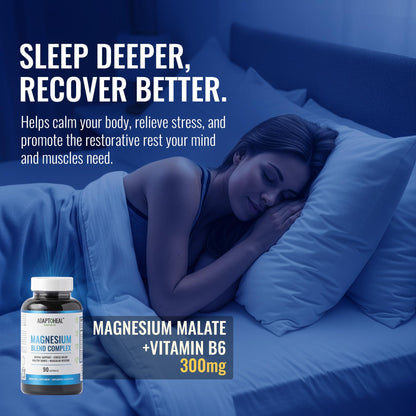 ADAPTOHEAL Magnesium Complex – Glycinate, Malate & Citrate with Vitamin B6, Sleep Support, Stress Relief, Muscle Relaxation, Nervous System Support – 90 Capsules ADAPTOHEAL buy supplements Au