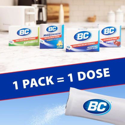 BC Headache Relief Powder, Dual-Action Formula with Aspirin & Caffeine Eases Aches & Pains, Cherry Flavor, 4 Count, Pack of 6 BCBuy Supplements Australia
