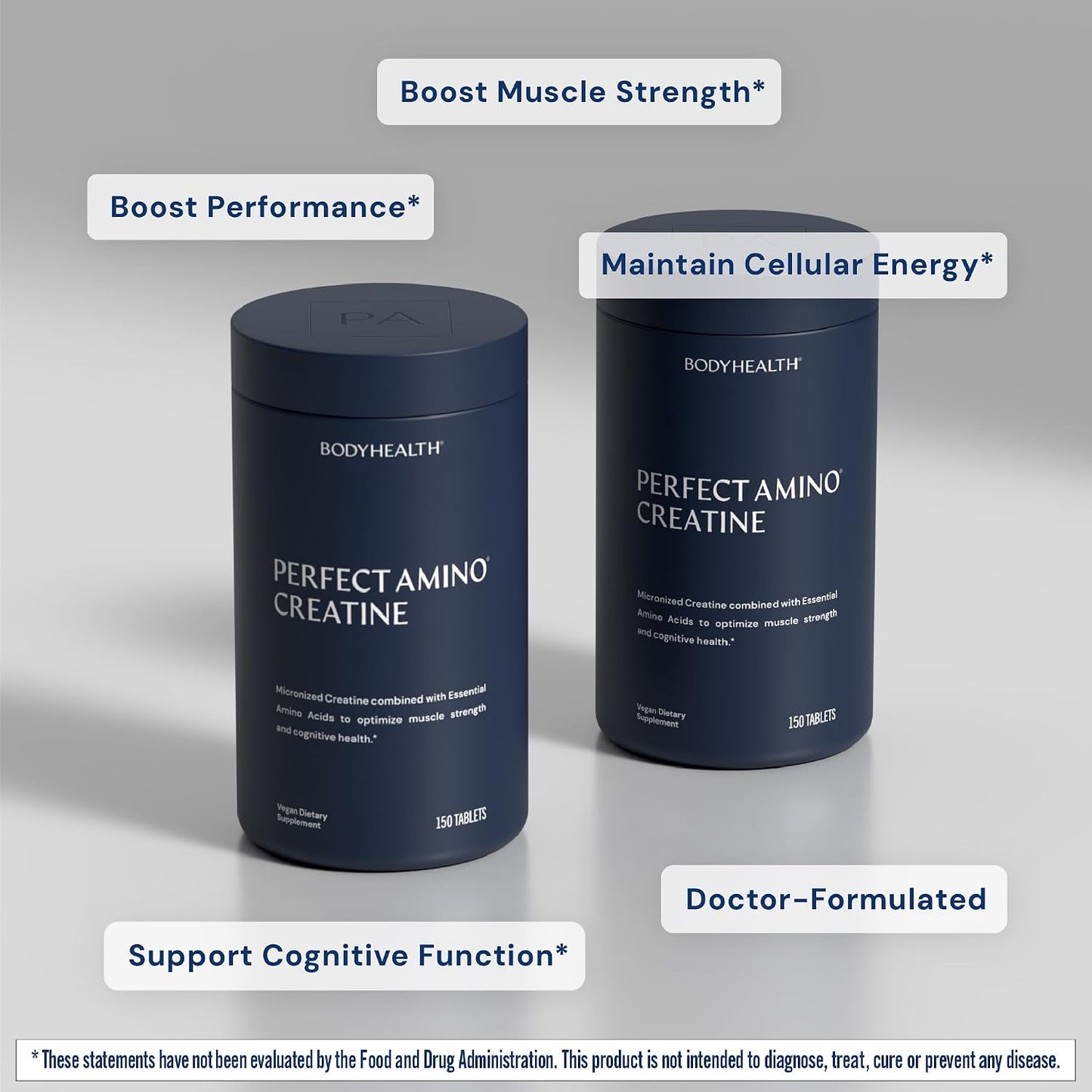 BodyHealth Creatine Monohydrate Tablets – Vegan Pre Workout Supplement with PerfectAmino, BCAAs & EAAs – Keto-Friendly, Muscle Recovery & Energy Support – 5g Creatine Equivalent per Serving