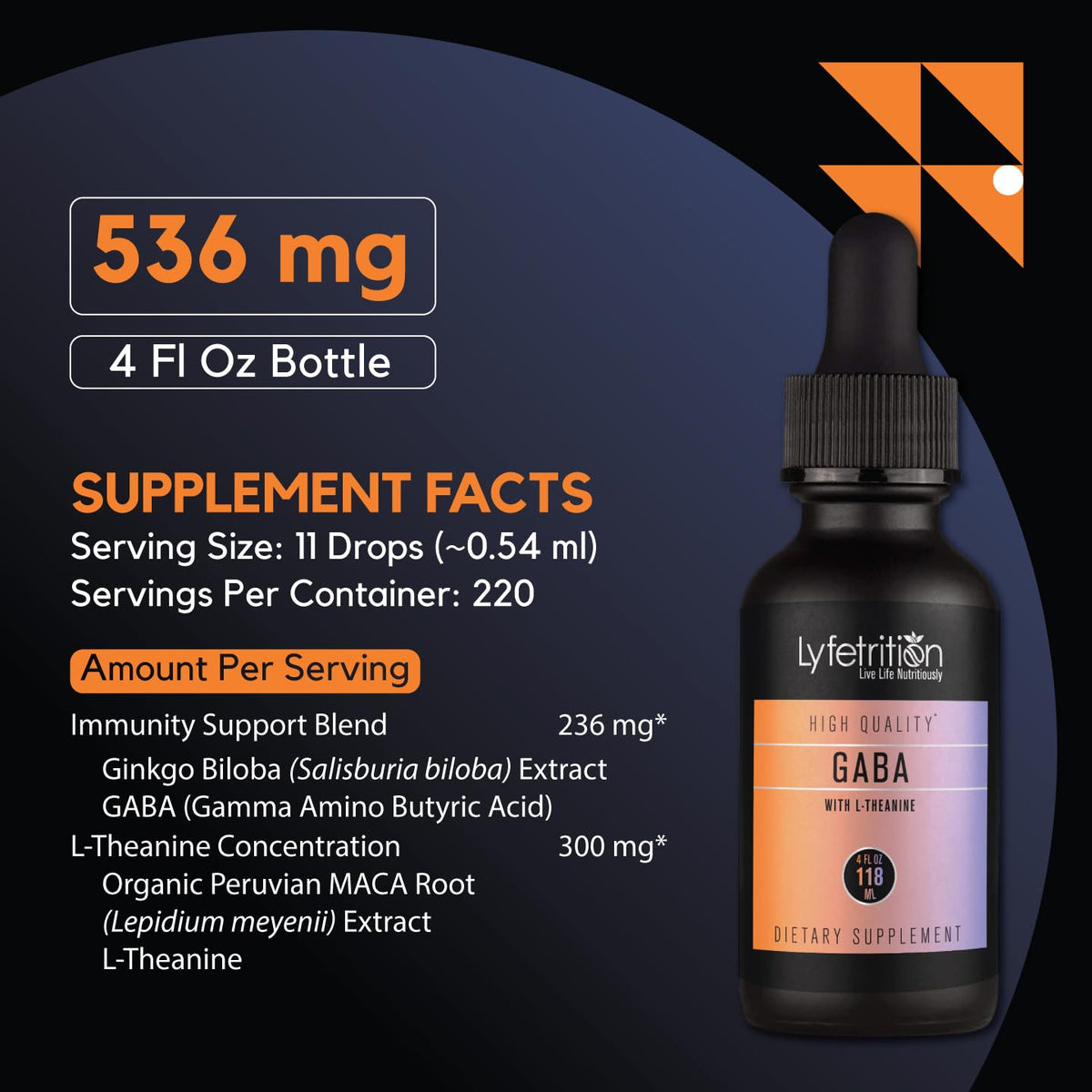 Lyfetrition GABA with L-Theanine, Ginkgo Biloba (Salisburia biloba) Extract, Organic Peruvian MACA Root (Lepidium meyenii) Extract, 118 ml, 4 FL Oz Liquid, 220 Servings, Made in USA, Quick Absorption Lyfetrition buy supplements Au