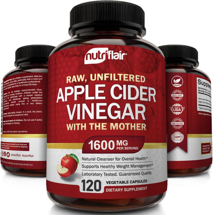 Apple Cider Vinegar Capsules with The Mother - 120 Vegan ACV Pills - Best Supplement for Healthy Weight Loss, Diet, Keto, Digestion, Detox, Immune - Powerful Cleanser & Appetite Suppressant Non-GMO