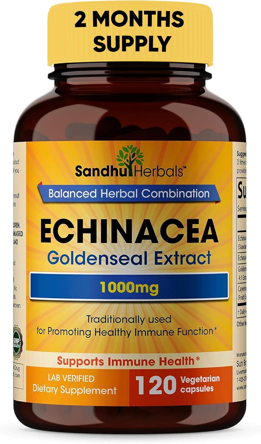 Echinacea Goldenseal 1000 Mg 120 Capsules | Immune System Support Respiratory Response Inflammatory Response Supplement