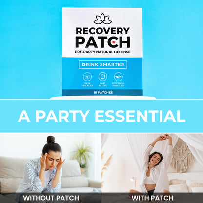 Party Treats Recovery Patches 10 Pack - Wake Up Refreshed & Energized | 100% Natural Ingredients Patch, Individually Wrapped, Skin-Friendly & Waterproof, Enhanced Morning Formula