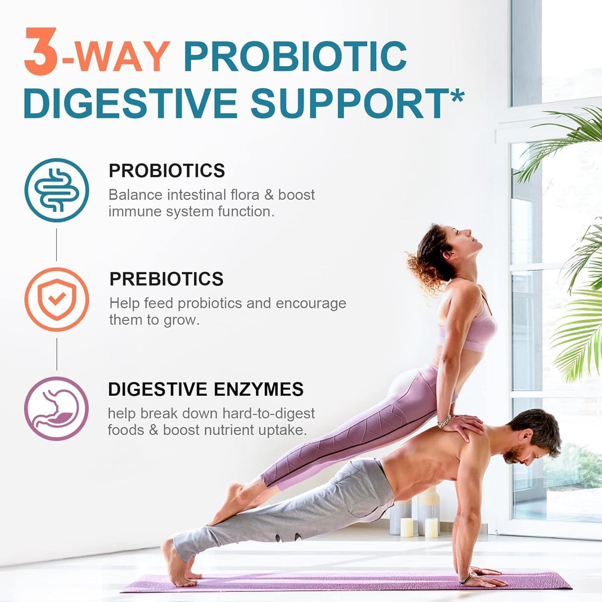 CANLIST Probiotics 120 Billion CFUs 18 Strains, 3 Prebiotics & Digestive Enzymes for Men Women,Digestive & Immune Support,Shelf Stable Non-GMO 60 Capsules