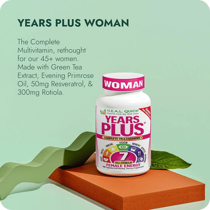 Century Systems H.E.A.L. Quick Years Plus Woman - 140 Capsules | Complete Multivitamin for Women 45+ with Green Tea Extract, Evening Primrose Oil, Resveratrol & Rotiola - 28 Servings