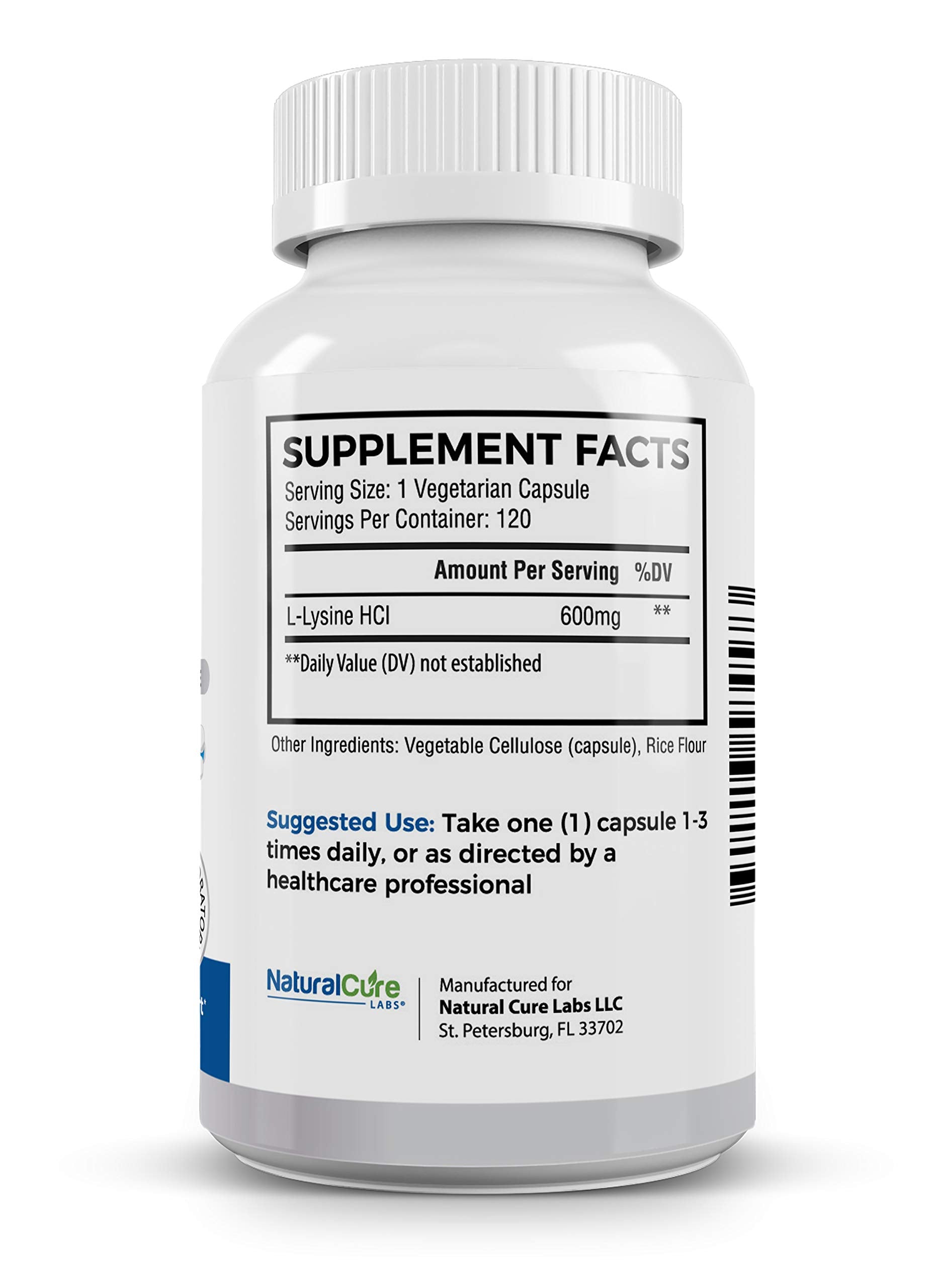 Natural Cure Labs Clean L-Lysine 600mg, 120 Capsules | Vegan, Non-GMO, & Gluten Free Natural Cure Labs buy supplements Au