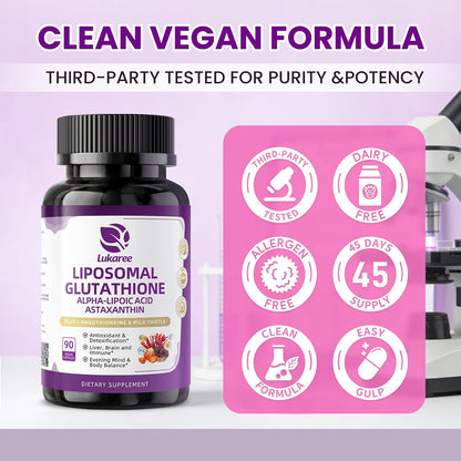 Liposomal Glutathione 1158mg with Astaxanthin for Skin Health 60*2 Vegan CT | 15-in-1 with Milk Thistle, Alpha Lipoic Acid, Antioxidant Complex for Nighttime Skin Radiance, Cellular Health & Liver Detox