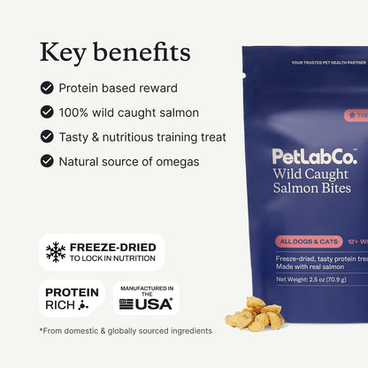 PetLab Co. Wild Caught Salmon Bites for Dogs, Freeze-Dried | 100% wild caught, single-ingredient salmon to support skin, coat and overall wellness, grain-free