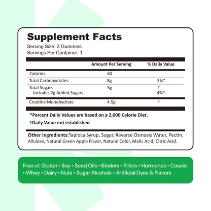 Create Creatine Monohydrate Gummies for Men & Women, Boost Focus, Strength, and Endurance, Anti-Melting Formula, Vegan, Gluten-Free, Non-GMO, 1.5g of Creatine per Gummy (Orange)