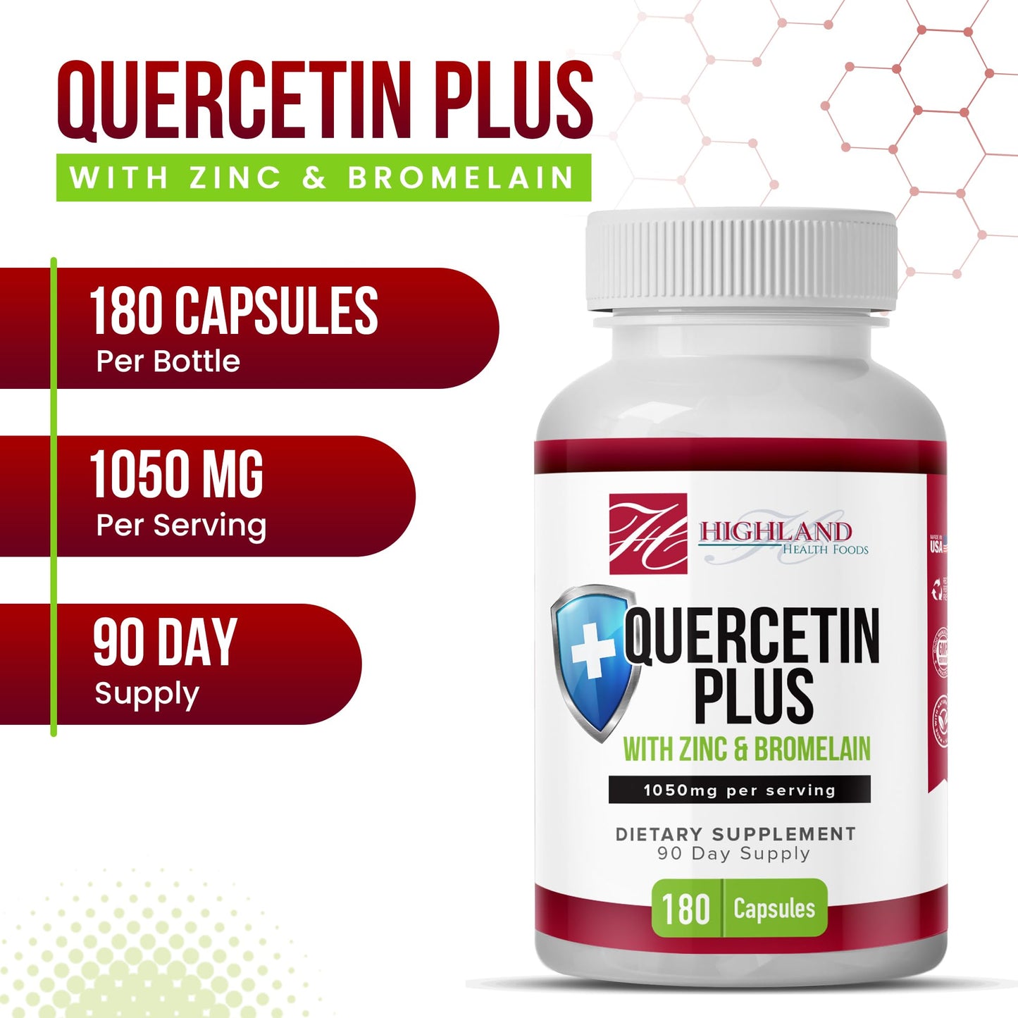 Highland Health Foods Quercetin Plus Bromelain and Zinc 180 Capsules - Immune Support Supplement for Adults, Teens, Seniors - Quercetin with Bromelain for Immune Support Highland Health FoodsBuy Supplements Australia